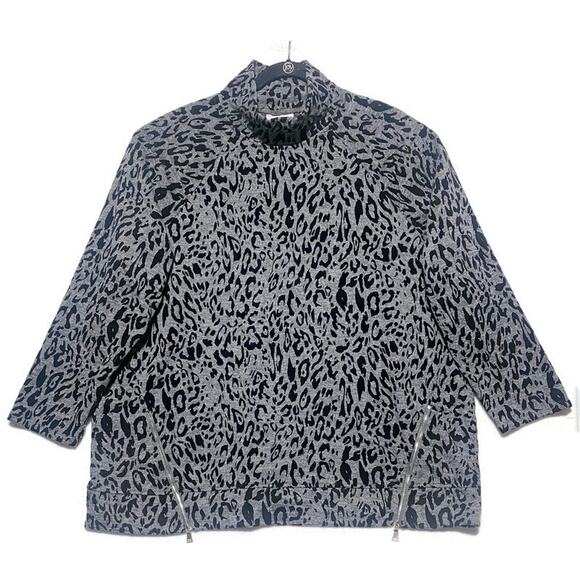 Rafaella Pullover Turtle Neck Shirt Women's 3X Black and Gray Spots Long Sleeves - Picture 1 of 7